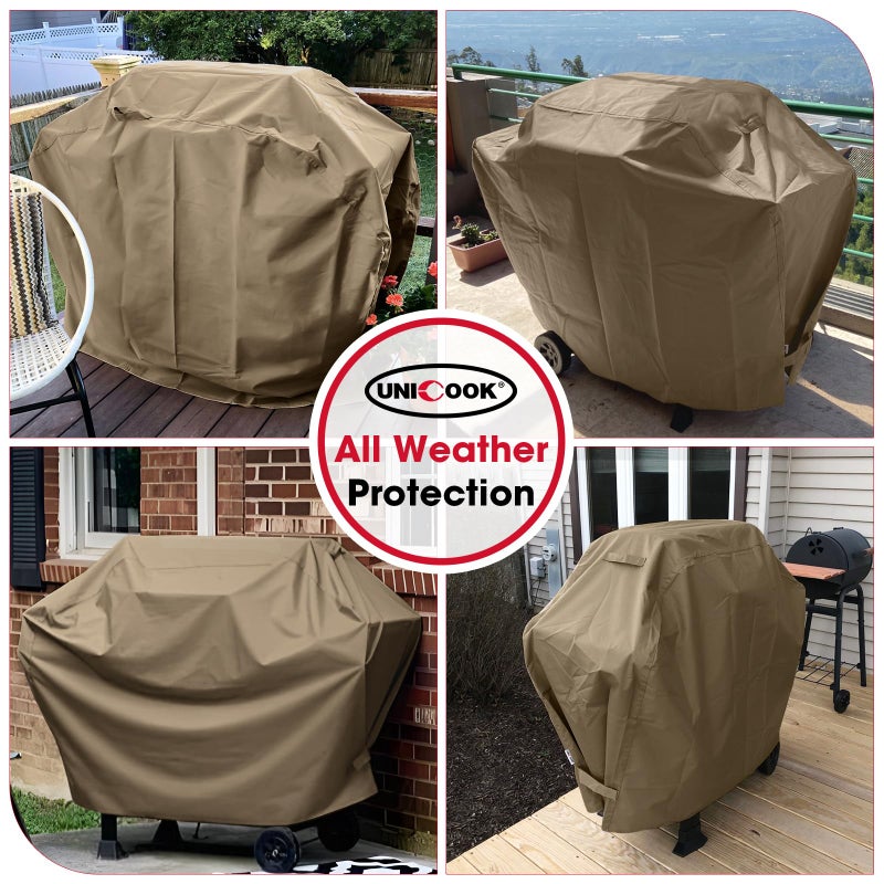 Unicook 55 Inch Grill Cover, Outdoor Heavy Duty Waterproof BBQ Cover for Weber Charbroil Nexgrill Charcoal/Gas Grills, Fade Resistant Material with Sealed Seam, All-Season Protection, Neutral Taupe - Image 5